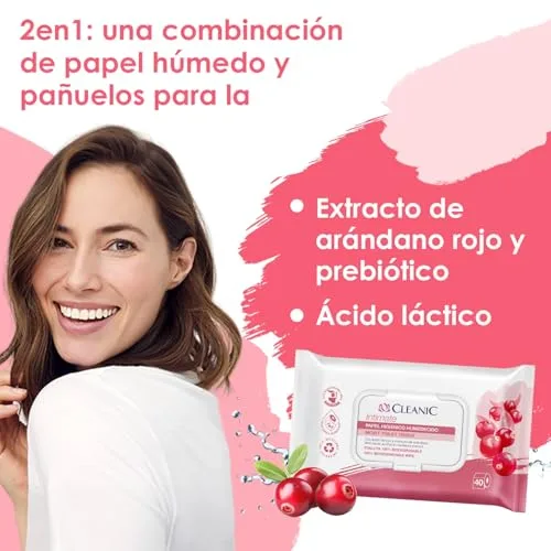 Cleanic ▫️ Intimate – Papel higiénico húmido descartável – 40 unidades – combina papel húmido e toalhitas. Limpa a zona íntima com extrato de mirtilo e prebiótico. 4
