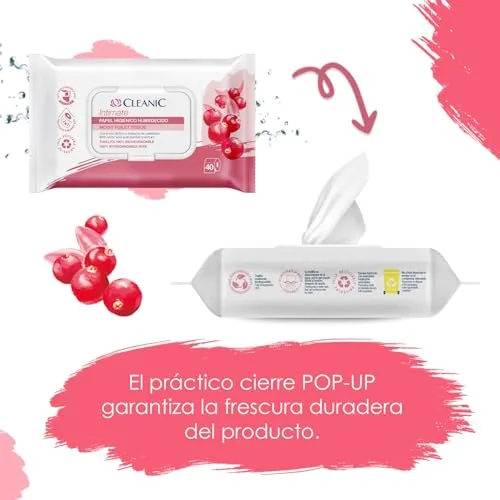 Cleanic ▫️ Intimate – Papel higiénico húmido descartável – 40 unidades – combina papel húmido e toalhitas. Limpa a zona íntima com extrato de mirtilo e prebiótico. 7
