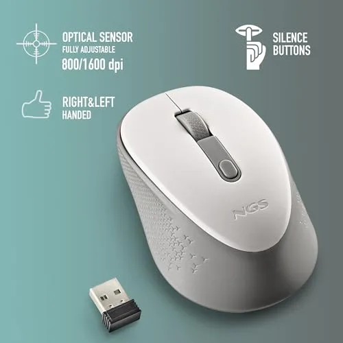 NGS ▫️ Dew White - Rato sem fios silencioso e ergonómico, branco 4