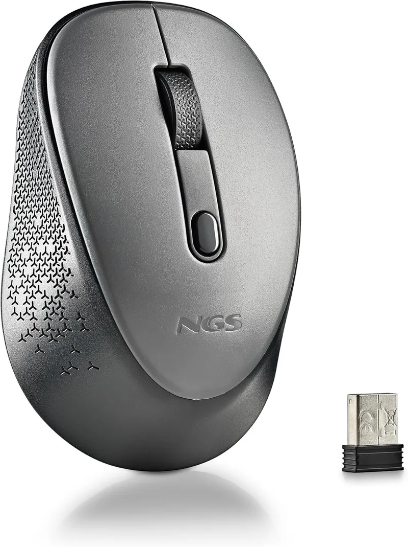 NGS ▫️ Dew Gray - Rato ótico sem fios, rato ergonómico, rato para portátil silencioso e sem fios, alta precisão com recetor Nano, para ambidestro, dpi ajustável 800/1600, Plug and Play