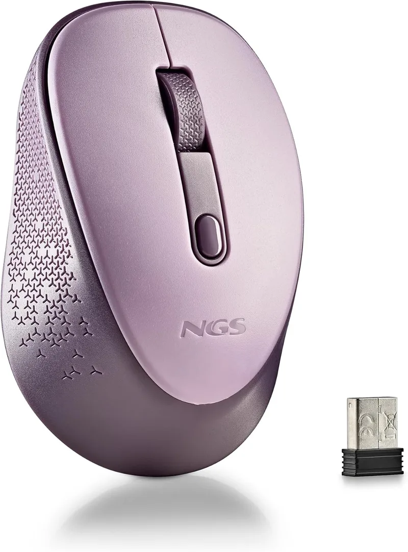 NGS ▫️ Dew Lilac - Rato ótico sem fios, rato ergonómico, rato para portátil silencioso e sem fios, alta precisão com recetor Nano, para ambidestro, dpi ajustável 800/1600, Plug and Play