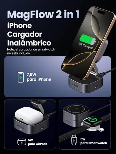 UGREEN ▫️ Zapix Carregador Sem Fios para iPhone 2 em 1 - Estação de Carregamento Magnética 2
