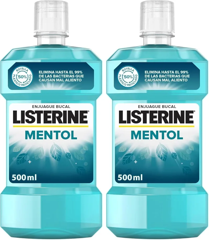 Listerine ▫️ Enxaguante Cool Mint, Sabor Normal, Branco, 500 ml (Embalagem de 2)