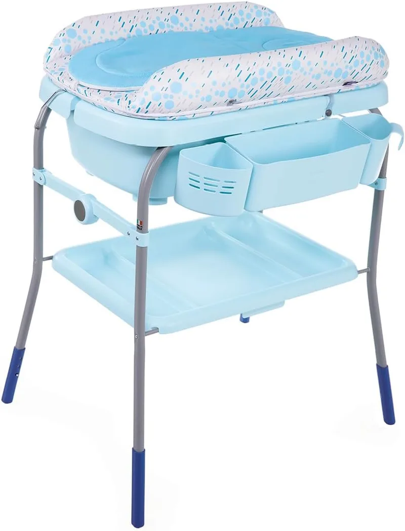 Chicco ▫️ Cuddle & Bubble: Banheira ergonómica para bebé com pés, trocador almofadado e redutor macio, altura ajustável, fecho compacto, organizador, Ocean. Máx. 11 kg