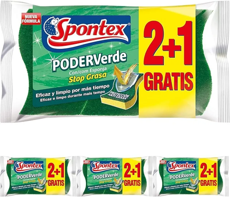 Spontex ▫️ esfregões de fibra com esponja, 3 esfregões (embalagem de 4)