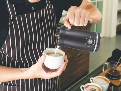BEPER ▫️ P101CAF001 Espumador de leite automático, espumador de leite com tampa, 300 ml, preto, 4 funções, potência de 500 W 5