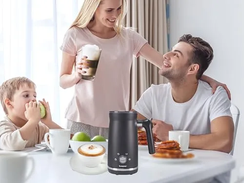 BEPER ▫️ P101CAF001 Espumador de leite automático, espumador de leite com tampa, 300 ml, preto, 4 funções, potência de 500 W 6