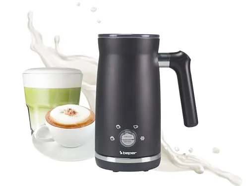 BEPER ▫️ P101CAF001 Espumador de leite automático, espumador de leite com tampa, 300 ml, preto, 4 funções, potência de 500 W 7