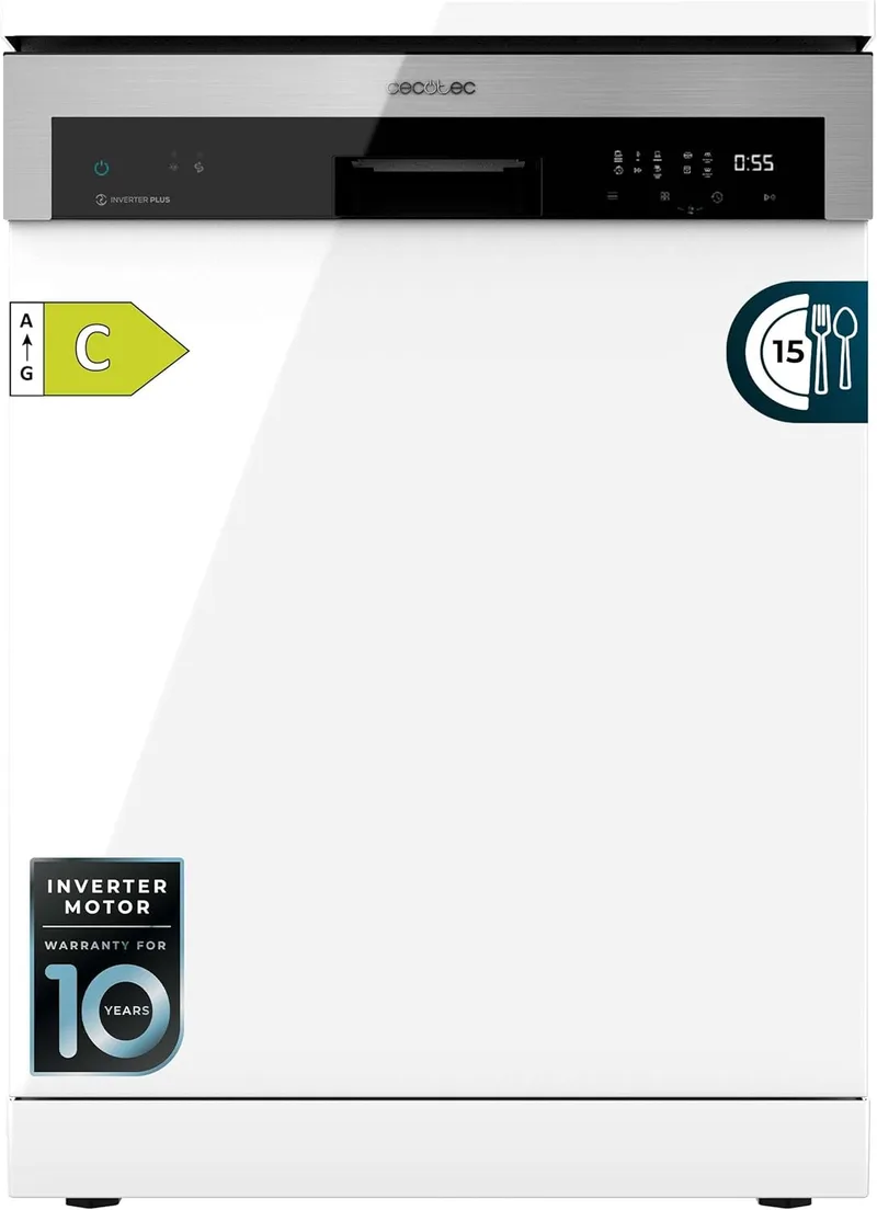 Cecotec ▫️ Máquina de lavar louça de 60 cm, independente, modelo Bolero Aguazero 6500 C. 15 talheres, 3.ª bandeja, 6 programas com Dual Zone Wash, Dry+, Auto Open, meia carga, início diferido, motor Inverter Plus
