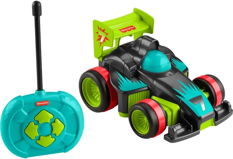 Fisher-Price ▫️ My First RC, Carro de brincar de controlo remoto com 2 velocidades e rádio-controlo fácil de utilizar com 4 botões, presente para rapazes e raparigas a partir dos 3 anos, HYH28