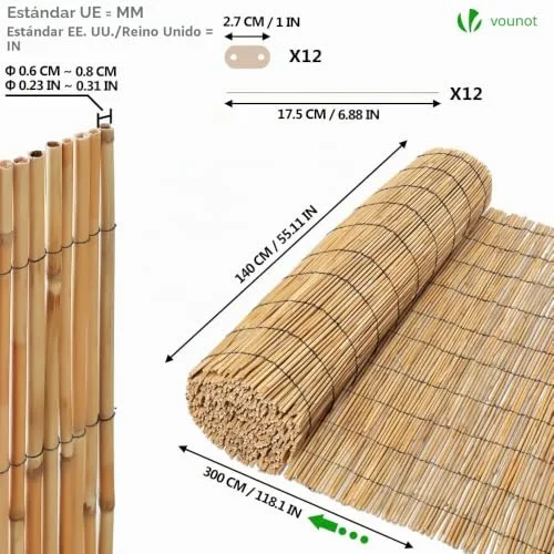 VOUNOT ▫️ ® Biombos de cana natural, biombos de privacidade em rolos decorativos com ferragens para montagem, esteira de cana para proteção visual ao ar livre para pátio, varanda, jardim, 140 x 300 cm 5