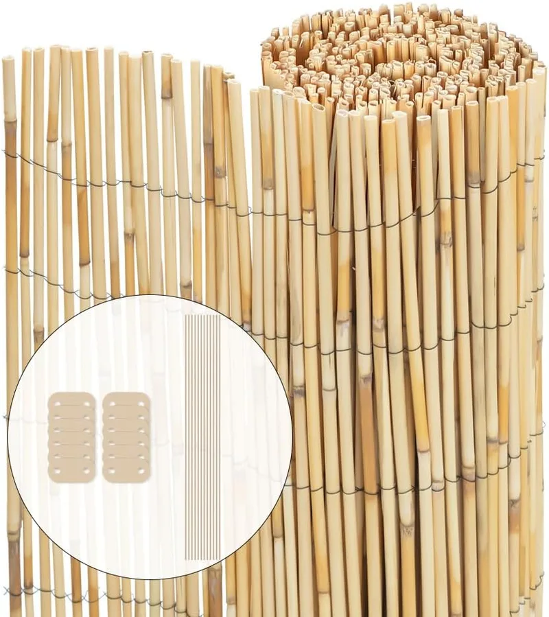 VOUNOT ▫️ ® Biombos de cana natural, biombos de privacidade em rolos decorativos com ferragens para montagem, esteira de cana para proteção visual ao ar livre para pátio, varanda, jardim, 140 x 300 cm