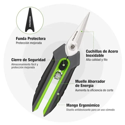 WORKPRO ▫️ Conjunto de 2 peças de tesouras de poda, com lâminas curvas e retas em aço 3