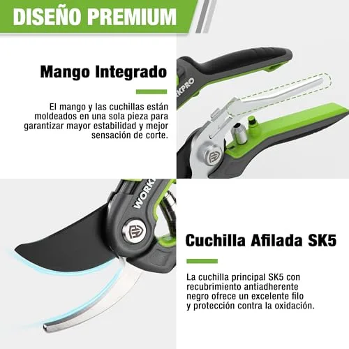 WORKPRO ▫️ Conjunto de 2 peças de tesouras de poda, com lâminas curvas e retas em aço 4