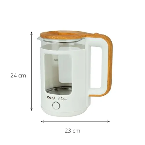 Jocca ▫️ Fervedor elétrico de água de 1,8 L da linha Nature, com base giratória de 360° e vidro de borossilicato, desligamento automático, 1500 W, branco 2