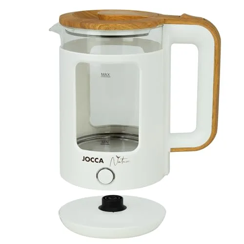 Jocca ▫️ Fervedor elétrico de água de 1,8 L da linha Nature, com base giratória de 360° e vidro de borossilicato, desligamento automático, 1500 W, branco 3