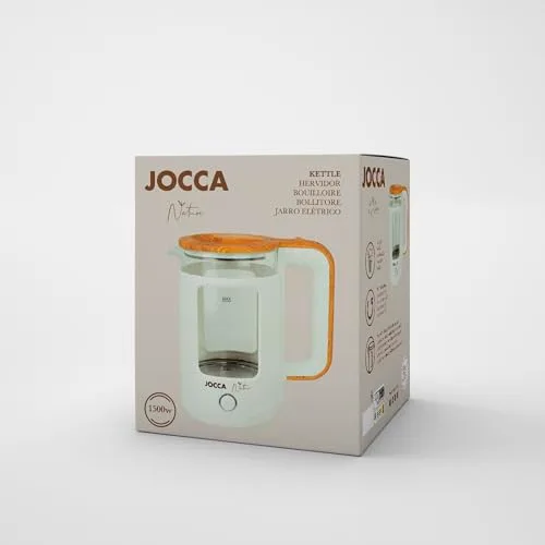 Jocca ▫️ Fervedor elétrico de água de 1,8 L da linha Nature, com base giratória de 360° e vidro de borossilicato, desligamento automático, 1500 W, branco 6