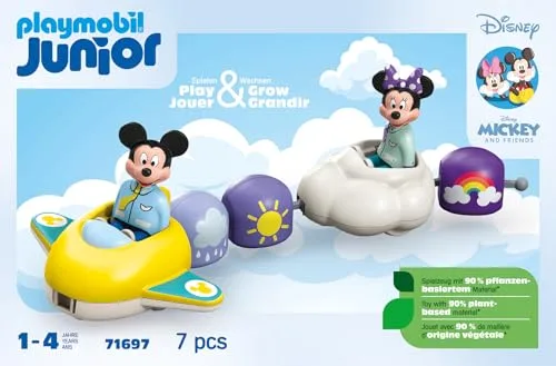 PLAYMOBIL ▫️ Junior & Disney 71697 Mickey e Minnie: Comboio Nuvem, com avião e veículo Nuvem, brinquedo fabricado com plásticos de origem vegetal, brinquedos para meninos e meninas a partir de 1 ano 4