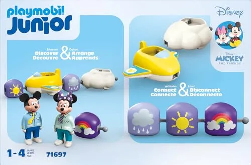PLAYMOBIL ▫️ Junior & Disney 71697 Mickey e Minnie: Comboio Nuvem, com avião e veículo Nuvem, brinquedo fabricado com plásticos de origem vegetal, brinquedos para meninos e meninas a partir de 1 ano 6