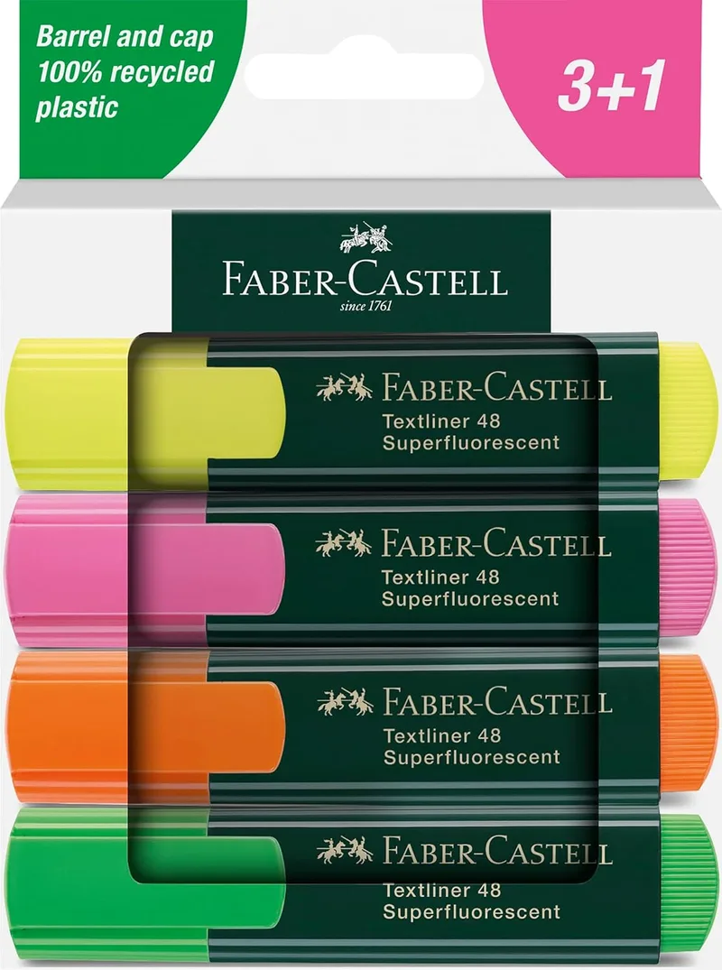 Faber-Castell ▫️ 254844 - Conjunto de 4 linhas de sublinhado Textliner 48 - Sortido