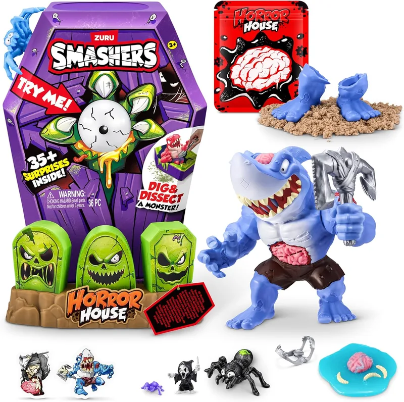 ZURU SMASHERS ▫️ Smashers Mega Horror House da ZURU, brinquedo interativo, brinquedo colecionável para crianças e adolescentes (30 cm), (Tubarão)