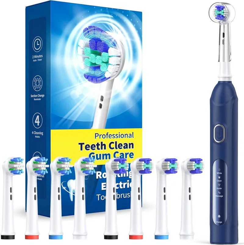 TEETHEORY ▫️ Escova de dentes elétrica rotativa, 8 cabeças, 4 modos de limpeza