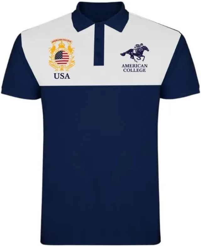 AMERICAN COLLEGE USA ▫️ Polos de manga curta para homem e mulher Camisa polo unissexo para adulto