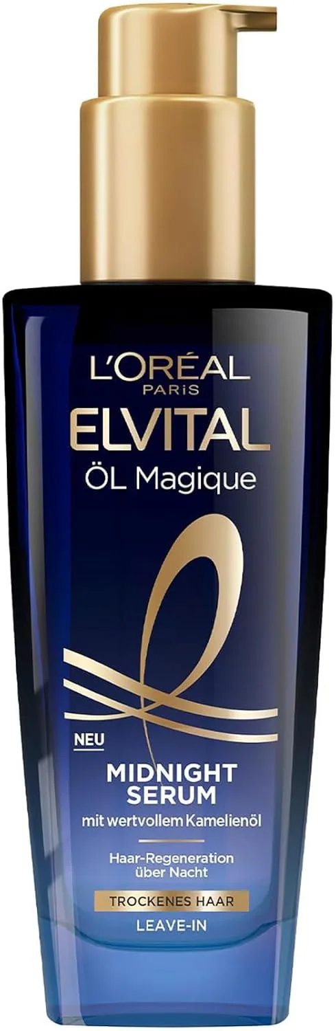 L'Oreal Paris ▫️ L'Oréal Paris Soro nutritivo para um cabelo suave e brilhante, efeito duradouro contra o frizz, não deixa resíduos, com óleo de flor de camélia, soro Elvital Oil Magique Midnight 1 x 100 ml