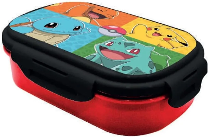 Kids Licensing ▫️ Licenciamento para crianças - Lancheira para sanduíches com dois compartimentos e tampa - Ideal para piqueniques, escola e visitas de estudo - Modelo Pokémon