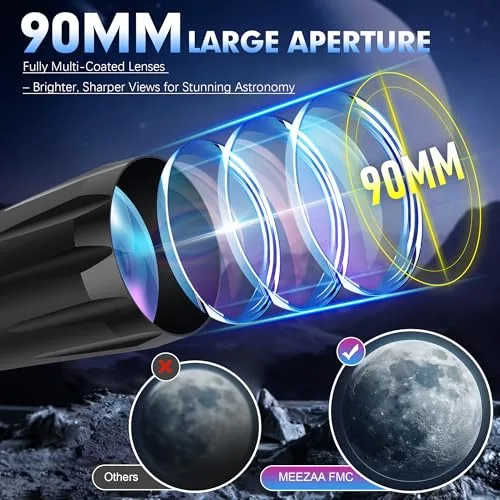 MEEZAA ▫️ Telescópio Telescópio Astronómico Profissional para Adultos, Ultra Potente 32X-240X, 90/800 mm, Telescópios Refratores para Crianças e Principiantes com Tripé e Adaptador para Telemóvel – Observação da Lua 2