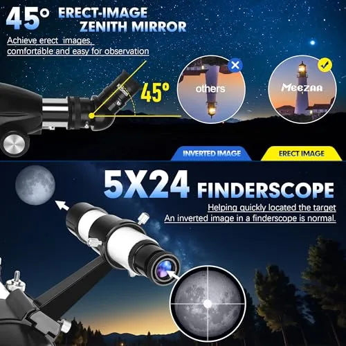 MEEZAA ▫️ Telescópio Telescópio Astronómico Profissional para Adultos, Ultra Potente 32X-240X, 90/800 mm, Telescópios Refratores para Crianças e Principiantes com Tripé e Adaptador para Telemóvel – Observação da Lua 4