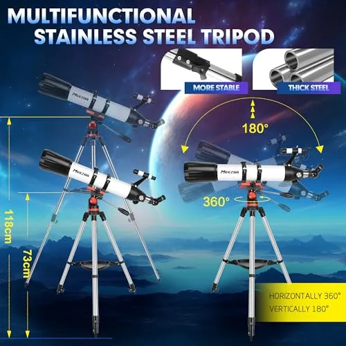 MEEZAA ▫️ Telescópio Telescópio Astronómico Profissional para Adultos, Ultra Potente 32X-240X, 90/800 mm, Telescópios Refratores para Crianças e Principiantes com Tripé e Adaptador para Telemóvel – Observação da Lua 5