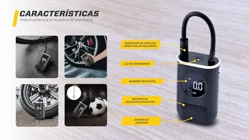 MAXTOOLS ▫️ BAC100, Compressor de ar a bateria com ecrã LCD digital e lanterna LED, para bicicleta, carro, mota, scooter e bola 3
