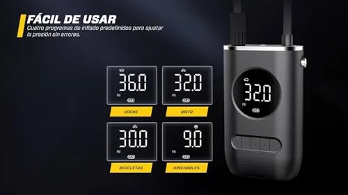 MAXTOOLS ▫️ BAC100, Compressor de ar a bateria com ecrã LCD digital e lanterna LED, para bicicleta, carro, mota, scooter e bola 5