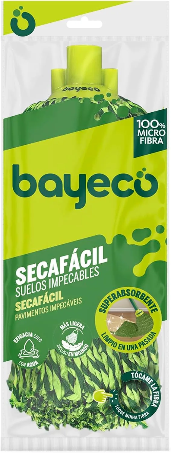 Bayeco ▫️ Mopa 100% Microfibra - Absorção e Limpeza Superiores - Leve mesmo quando molhada - Maior Resistência e Durabilidade - Verde - 1 Unidade