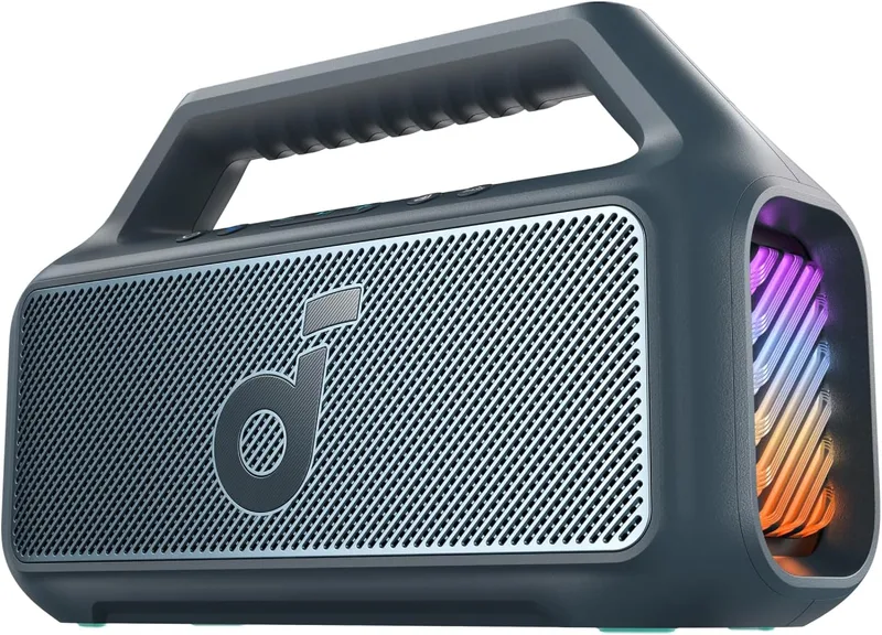 Soundcore ▫️ Altifalante Bluetooth Boom 2 potente, com som potente de 80 W graças ao subwoofer e à tecnologia BassUp™, 24 horas de autonomia, classificação IPX7, luzes RGB e porta USB-C, ideal para acampamentos, praia ou campo