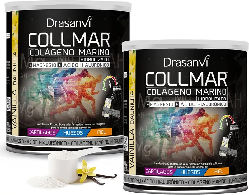 Drasanvi ▫️ Collmar Colagénio Marinho Hidrolisado com Magnésio Baunilha 300 g x2 | Com Ácido Hialurónico | Pack 2 Unidades