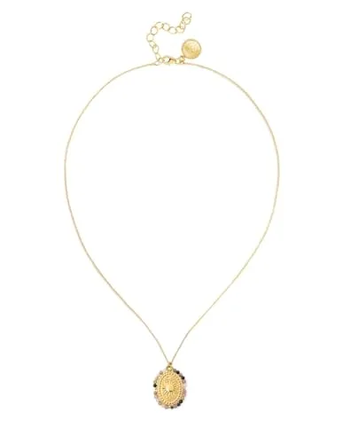 SINGULARU ▫️ Colar com medalhão. Aço com acabamento banhado a ouro de 18 quilates. Colar com medalhão comprido ajustável. Joias para mulher 3