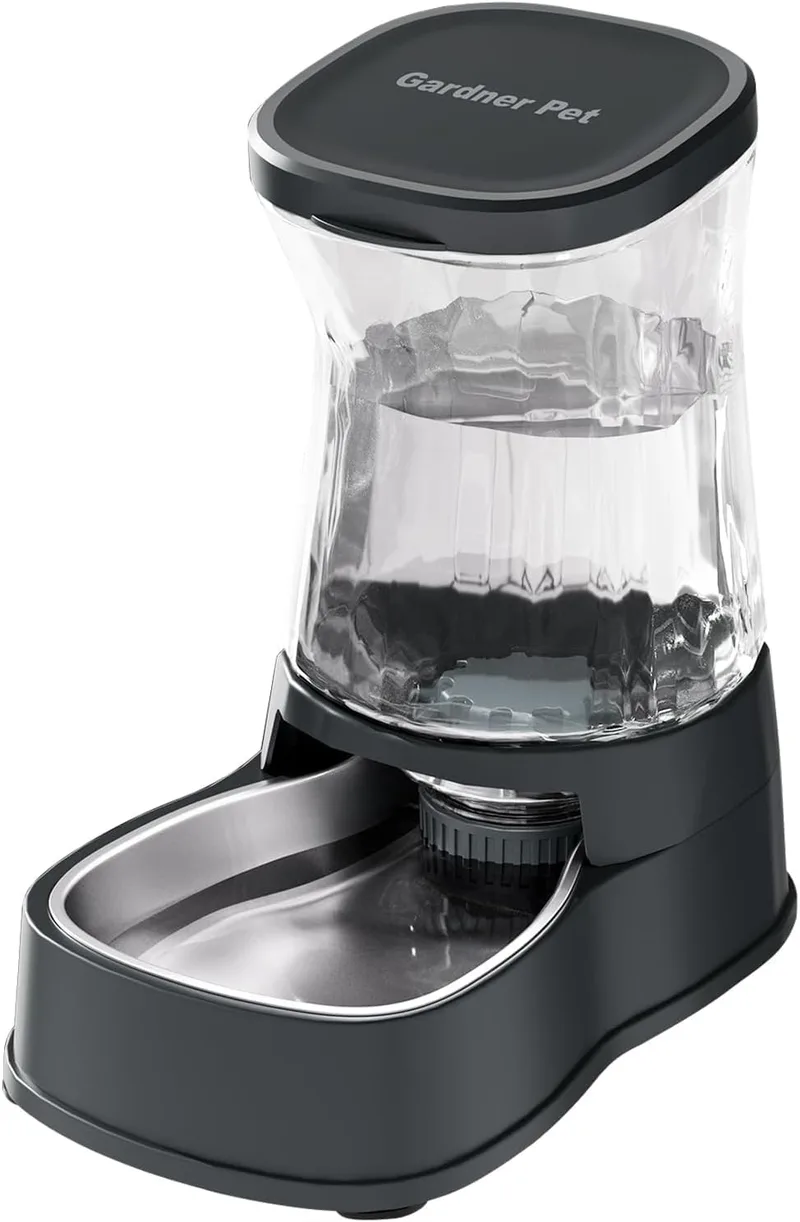 Gardner Pet ▫️ 3,85 L Comedouro Automático para Gatos - Cinzento | Bebedouro Automático para Gatos com Taça em Aço Inoxidável, Bebedouro para Cães por Gravidade, Sem BPA, Não Necessita de Eletricidade