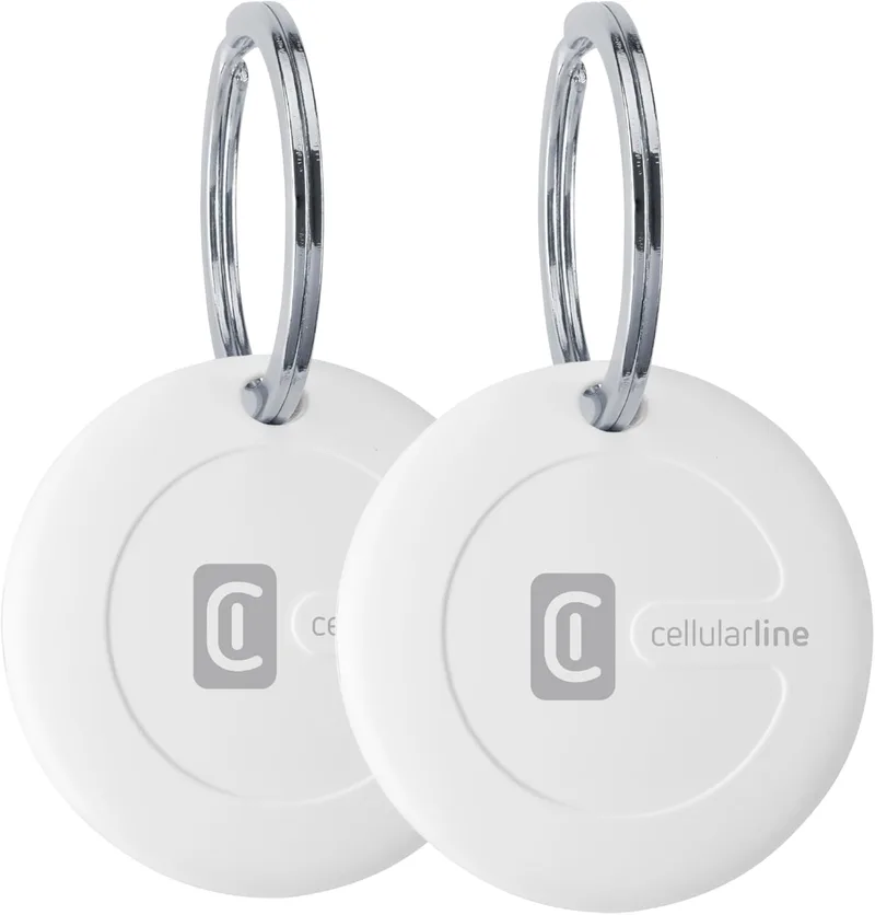 cellularline ▫️ TRACY - Localizador de objectos compatível com Apple iOS Find My - Bateria substituível (1 ano de autonomia) - Resistente ao pó e à água até 1 m de profundidade - Embalagem com 2 TRACY - Branco