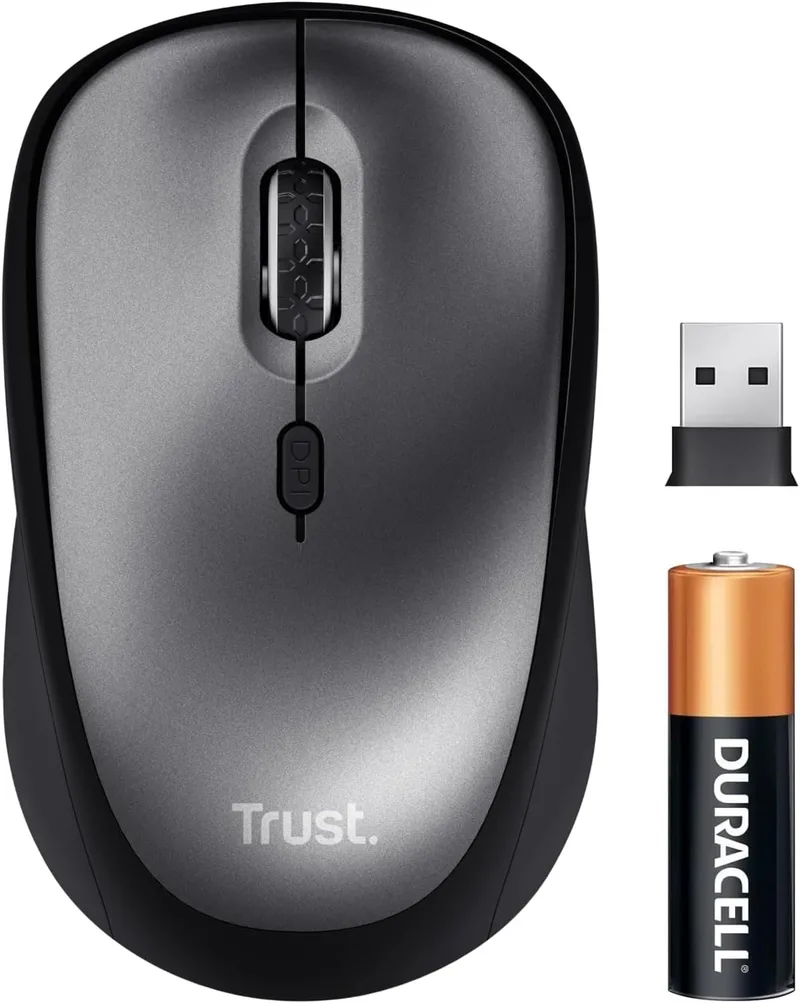 Trust ▫️ Silent Wireless Battery Powered Mouse, Canhoto e Direito, 800-1600 DPI, 83% Plástico Reciclado, Micro-recetor USB Armazenável, Rato para Portátil, Computador, Mac, Preto