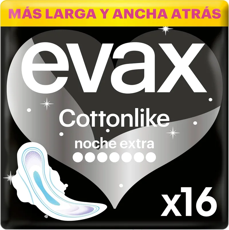 Procter & Gamble ▫️ Evax Cottonlike Extra Night Pads with Wings, 16 unidades, até 100% de noites limpas