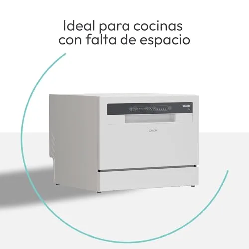 CANDY ▫️ CP 6E51LW Máquina de lavar louça de mesa, pequena e compacta, 6 serviços, digital, 51 dBA, 5 ciclos, meia carga, arranque diferido, indicador de sal e abrilhantador, indicador de fim de ciclo, branca 5