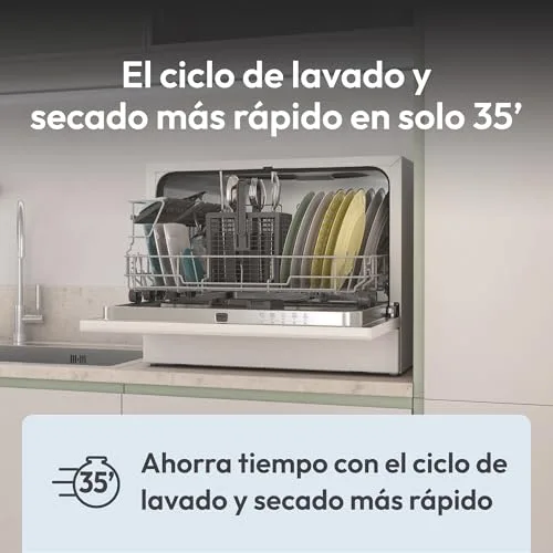 CANDY ▫️ CP 6E51LW Máquina de lavar louça de mesa, pequena e compacta, 6 serviços, digital, 51 dBA, 5 ciclos, meia carga, arranque diferido, indicador de sal e abrilhantador, indicador de fim de ciclo, branca 7