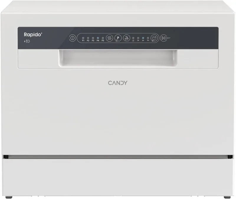 CANDY ▫️ Máquina de lavar loiça compacta pequena CP 6E51LW, 6 programas, digital, 51DBA, 5 ciclos, meia carga, início diferido 3-6-9 horas, indicador de sal e abrilhantador, indicador de fim de ciclo, branco