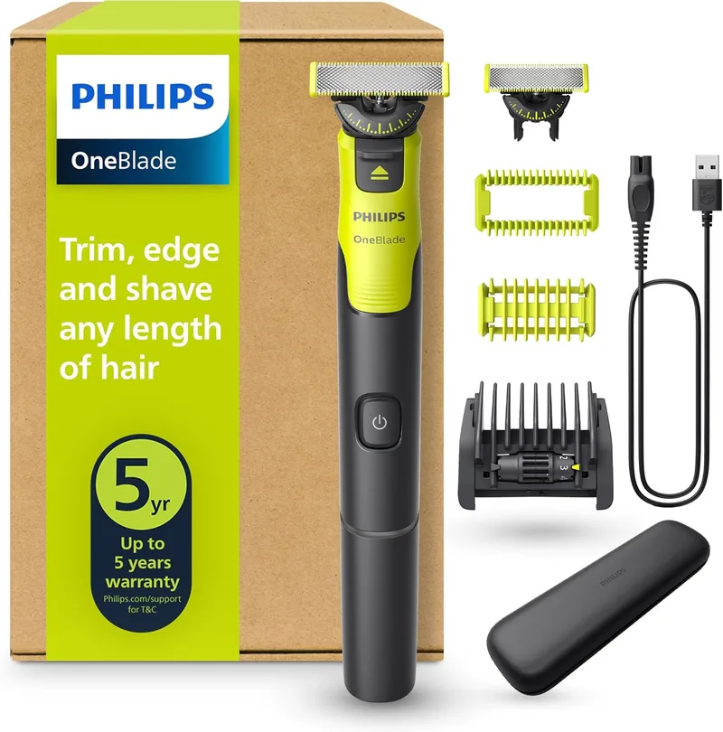 PHILIPS ▫️ OneBlade 360 Auténtico Barbeador, Máquina de barbear e aparador elétrico para rosto e corpo Conectado, lâmina 360, lâmina original, pente ajustável 5 em 1, kit para o corpo, estojo de viagem, QP4631/65