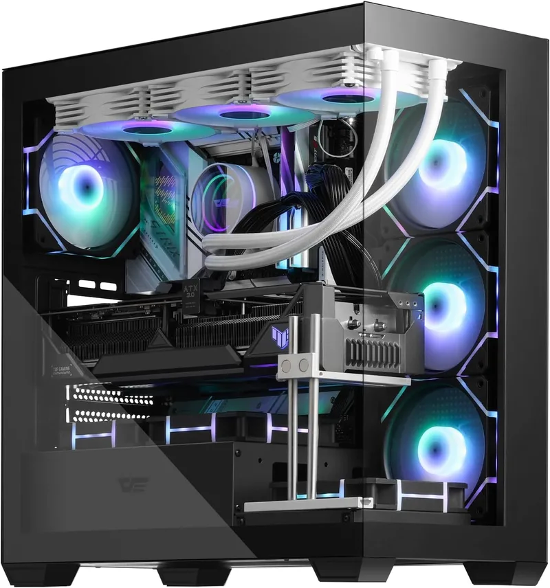 darkFlash ▫️ ATX DS900 - Caixa para PC de torre média, pré-montada, 4 ventoinhas PWM ARGB, caixa para jogos com vidro temperado duplo, porta Type-C, compatível com radiador de