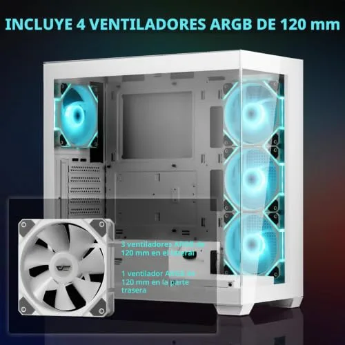 darkFlash ▫️ ATX - Caixa de PC de torre média, pré-montada, 4 ventoinhas PWM ARGB, caixa de computador com vidro temperado e visão panorâmica dupla, porta tipo C, compatível com radiador de refrigeração 4