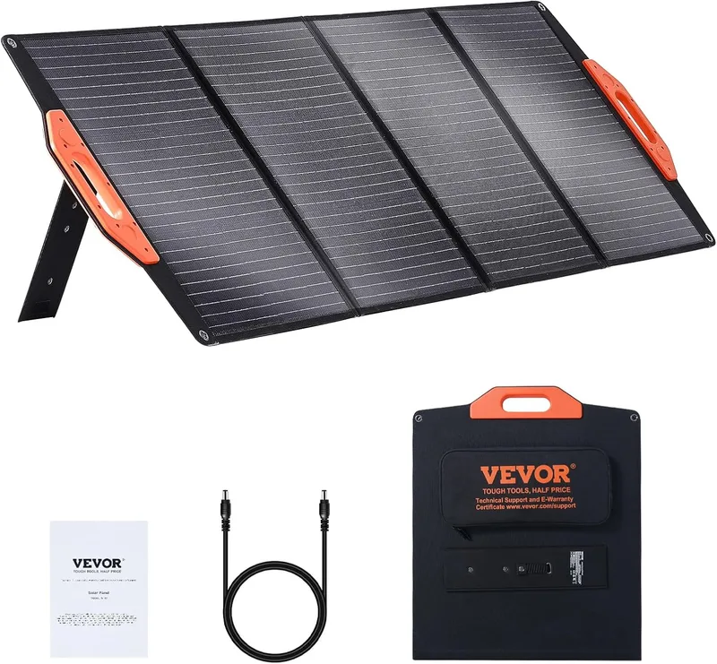VEVOR ▫️ Painel Solar Monocristalino Carregador Solar Dobrável Portátil 120 W ETFE 23% Eficiência Painel Solar com Tipo C, DC 18 V, Porta USB QC3.0, IP67 Impermeável para Casa, Fora da Rede
