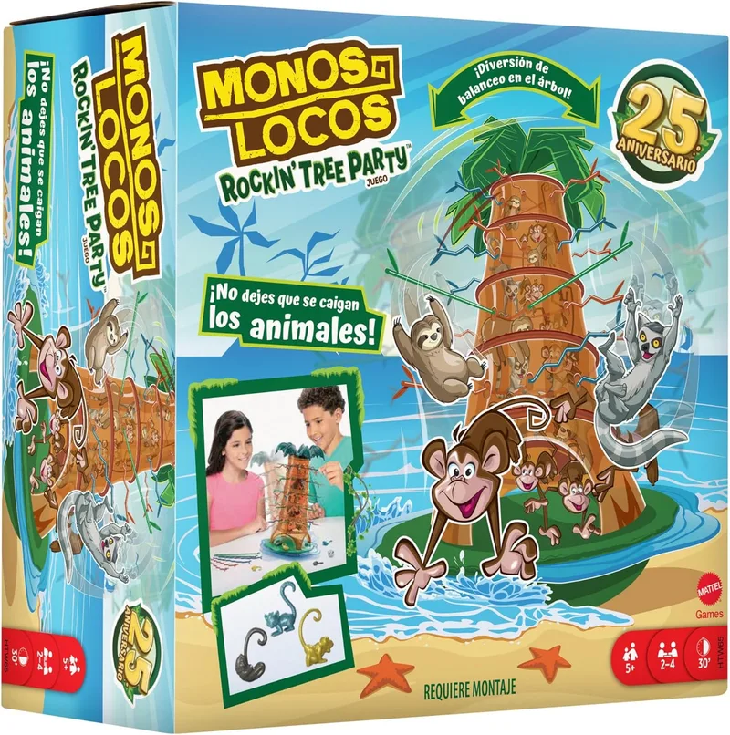 Mattel Games ▫️ Tumblin Monkeys Rockin Tree Party – Jogo para noites em família, noites de jogos, viagens e acampamentos, HTW65